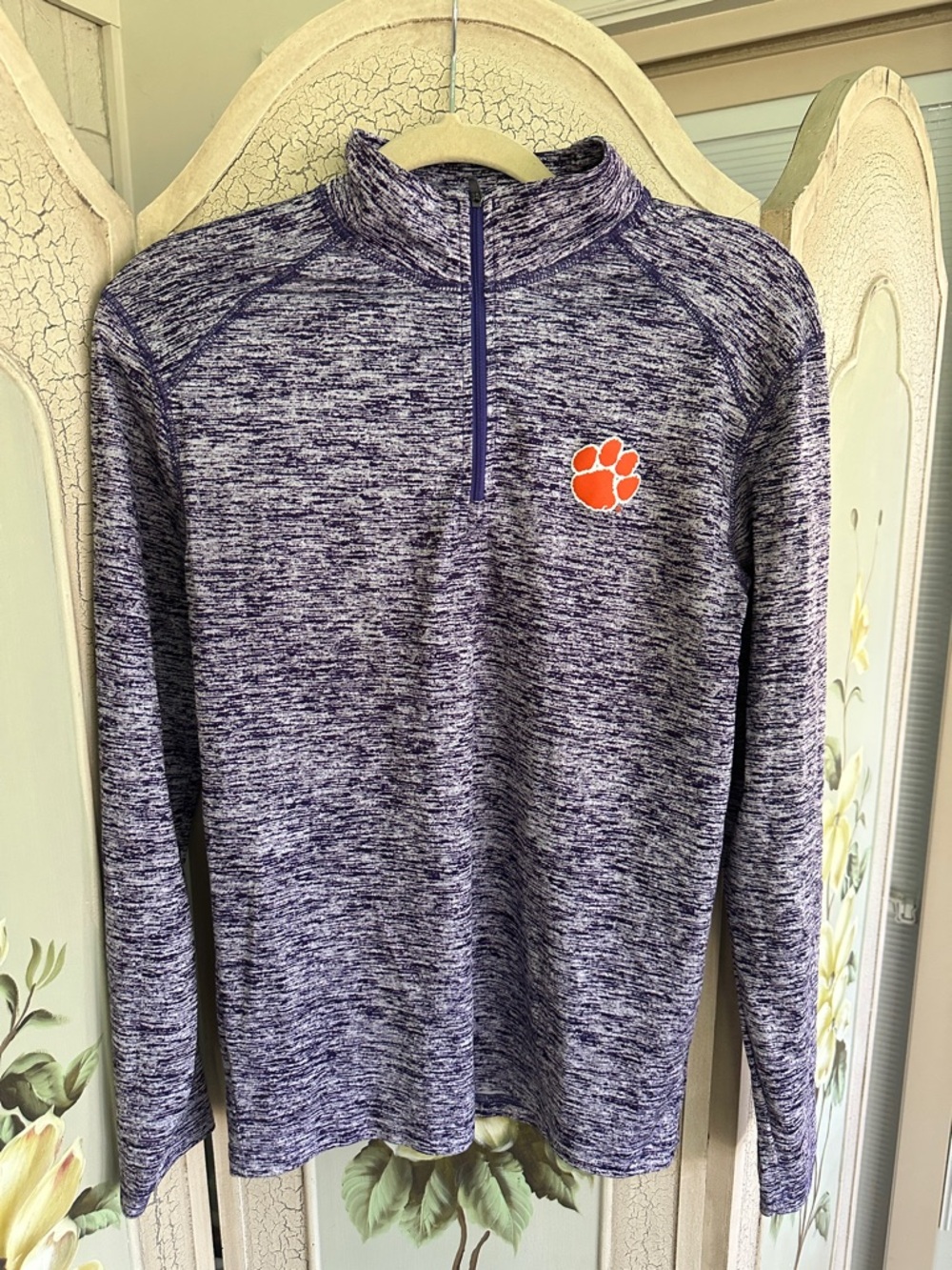 Heathered Purple Quarter-Zip Pullover with Clemson Logo